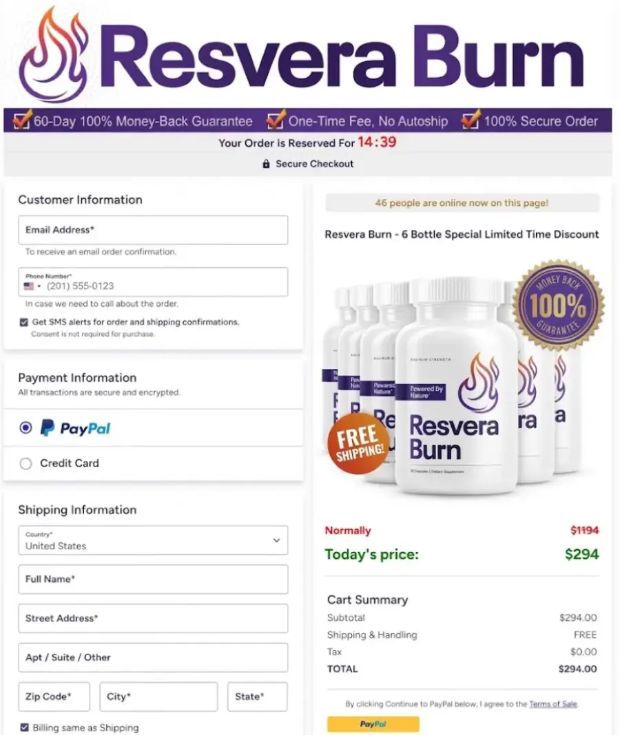 ResveraBurn secure payment checkout